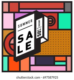 Abstract Colorful Geometric Summer Sale background design template. Trendy and Colorful Pattern design for fabric background and wallpaper. Summer Promotion and discount poster design.