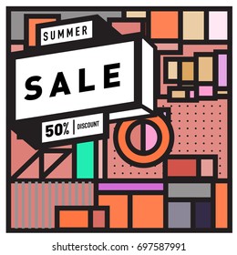 Abstract Colorful Geometric Summer Sale background design template. Trendy and Colorful Pattern design for fabric background and wallpaper. Summer Promotion and discount poster design.