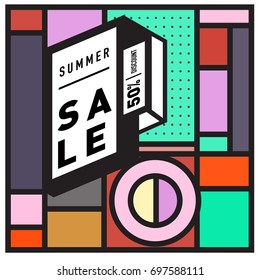Abstract Colorful Geometric Summer Sale background design template. Trendy and Colorful Pattern design for fabric background and wallpaper. Summer Promotion and discount poster design.