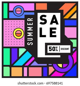 Abstract Colorful Geometric Summer Sale background design template. Trendy and Colorful Pattern design for fabric background and wallpaper. Summer Promotion and discount poster design.