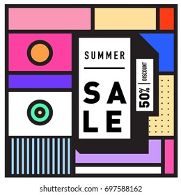 Abstract Colorful Geometric Summer Sale background design template. Trendy and Colorful Pattern design for fabric background and wallpaper. Summer Promotion and discount poster design.