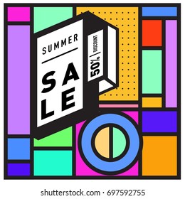 Abstract Colorful Geometric Summer Sale background design template. Trendy and Colorful Pattern design for fabric background and wallpaper. Summer Promotion and discount poster design.