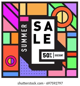 Abstract Colorful Geometric Summer Sale background design template. Trendy and Colorful Pattern design for fabric background and wallpaper. Summer Promotion and discount poster design.