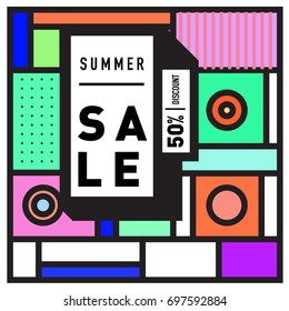 Abstract Colorful Geometric Summer Sale background design template. Trendy and Colorful Pattern design for fabric background and wallpaper. Summer Promotion and discount poster design.