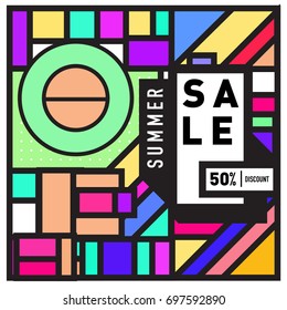 Abstract Colorful Geometric Summer Sale background design template. Trendy and Colorful Pattern design for fabric background and wallpaper. Summer Promotion and discount poster design.