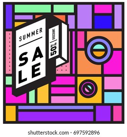Abstract Colorful Geometric Summer Sale background design template. Trendy and Colorful Pattern design for fabric background and wallpaper. Summer Promotion and discount poster design.