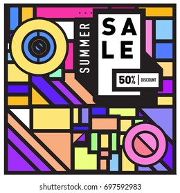 Abstract Colorful Geometric Summer Sale background design template. Trendy and Colorful Pattern design for fabric background and wallpaper. Summer Promotion and discount poster design.