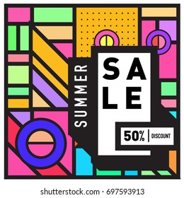 Abstract Colorful Geometric Summer Sale background design template. Trendy and Colorful Pattern design for fabric background and wallpaper. Summer Promotion and discount poster design.