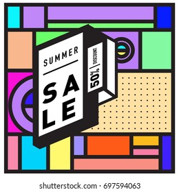Abstract Colorful Geometric Summer Sale background design template. Trendy and Colorful Pattern design for fabric background and wallpaper. Summer Promotion and discount poster design.