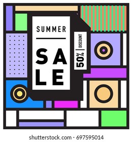 Abstract Colorful Geometric Summer Sale background design template. Trendy and Colorful Pattern design for fabric background and wallpaper. Summer Promotion and discount poster design.