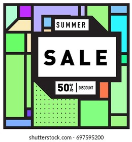 Abstract Colorful Geometric Summer Sale background design template. Trendy and Colorful Pattern design for fabric background and wallpaper. Summer Promotion and discount poster design.