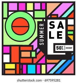 Abstract Colorful Geometric Summer Sale background design template. Trendy and Colorful Pattern design for fabric background and wallpaper. Summer Promotion and discount poster design.