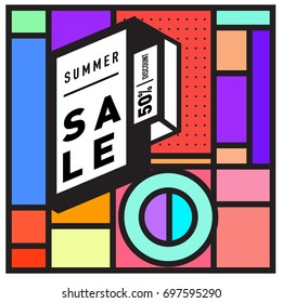 Abstract Colorful Geometric Summer Sale background design template. Trendy and Colorful Pattern design for fabric background and wallpaper. Summer Promotion and discount poster design.