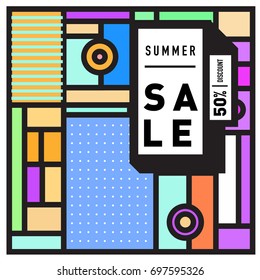 Abstract Colorful Geometric Summer Sale background design template. Trendy and Colorful Pattern design for fabric background and wallpaper. Summer Promotion and discount poster design.