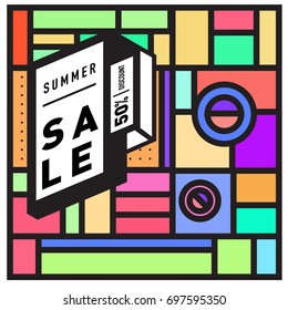 Abstract Colorful Geometric Summer Sale background design template. Trendy and Colorful Pattern design for fabric background and wallpaper. Summer Promotion and discount poster design.