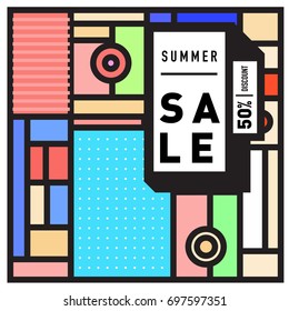 Abstract Colorful Geometric Summer Sale background design template. Trendy and Colorful Pattern design for fabric background and wallpaper. Summer Promotion and discount poster design.