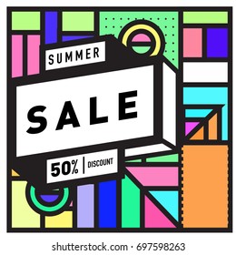 Abstract Colorful Geometric Summer Sale background design template. Trendy and Colorful Pattern design for fabric background and wallpaper. Summer Promotion and discount poster design.