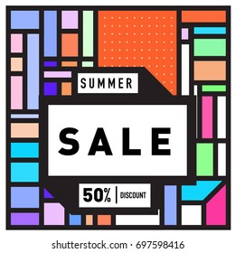 Abstract Colorful Geometric Summer Sale background design template. Trendy and Colorful Pattern design for fabric background and wallpaper. Summer Promotion and discount poster design.