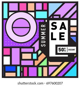 Abstract Colorful Geometric Summer Sale background design template. Trendy and Colorful Pattern design for fabric background and wallpaper. Summer Promotion and discount poster design.