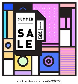 Abstract Colorful Geometric Summer Sale background design template. Trendy and Colorful Pattern design for fabric background and wallpaper. Summer Promotion and discount poster design.