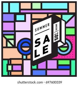 Abstract Colorful Geometric Summer Sale background design template. Trendy and Colorful Pattern design for fabric background and wallpaper. Summer Promotion and discount poster design.