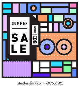 Abstract Colorful Geometric Summer Sale background design template. Trendy and Colorful Pattern design for fabric background and wallpaper. Summer Promotion and discount poster design.