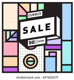Abstract Colorful Geometric Summer Sale background design template. Trendy and Colorful Pattern design for fabric background and wallpaper. Summer Promotion and discount poster design.