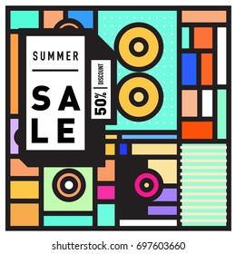 Abstract Colorful Geometric Summer Sale background design template. Trendy and Colorful Pattern design for fabric background and wallpaper. Summer Promotion and discount poster design.