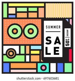 Abstract Colorful Geometric Summer Sale background design template. Trendy and Colorful Pattern design for fabric background and wallpaper. Summer Promotion and discount poster design.