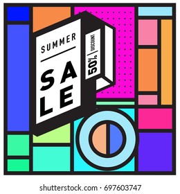 Abstract Colorful Geometric Summer Sale background design template. Trendy and Colorful Pattern design for fabric background and wallpaper. Summer Promotion and discount poster design.