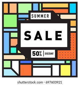 Abstract Colorful Geometric Summer Sale background design template. Trendy and Colorful Pattern design for fabric background and wallpaper. Summer Promotion and discount poster design.