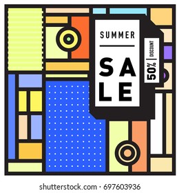 Abstract Colorful Geometric Summer Sale background design template. Trendy and Colorful Pattern design for fabric background and wallpaper. Summer Promotion and discount poster design.