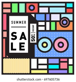 Abstract Colorful Geometric Summer Sale background design template. Trendy and Colorful Pattern design for fabric background and wallpaper. Summer Promotion and discount poster design.