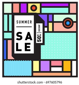 Abstract Colorful Geometric Summer Sale background design template. Trendy and Colorful Pattern design for fabric background and wallpaper. Summer Promotion and discount poster design.