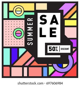 Abstract Colorful Geometric Summer Sale background design template. Trendy and Colorful Pattern design for fabric background and wallpaper. Summer Promotion and discount poster design.
