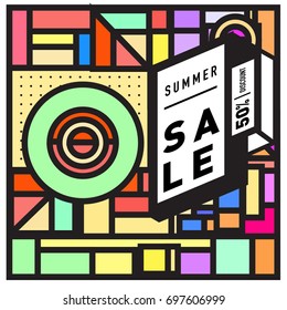 Abstract Colorful Geometric Summer Sale background design template. Trendy and Colorful Pattern design for fabric background and wallpaper. Summer Promotion and discount poster design.