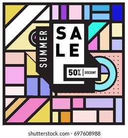 Abstract Colorful Geometric Summer Sale background design template. Trendy and Colorful Pattern design for fabric background and wallpaper. Summer Promotion and discount poster design.