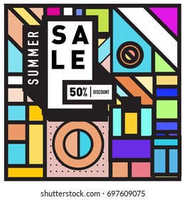 Abstract Colorful Geometric Summer Sale background design template. Trendy and Colorful Pattern design for fabric background and wallpaper. Summer Promotion and discount poster design.