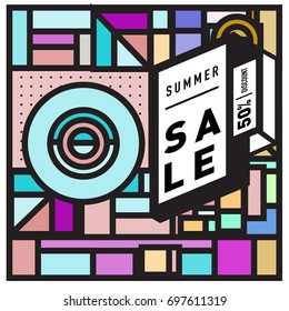 Abstract Colorful Geometric Summer Sale background design template. Trendy and Colorful Pattern design for fabric background and wallpaper. Summer Promotion and discount poster design.