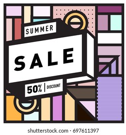 Abstract Colorful Geometric Summer Sale background design template. Trendy and Colorful Pattern design for fabric background and wallpaper. Summer Promotion and discount poster design.
