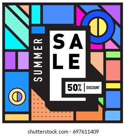 Abstract Colorful Geometric Summer Sale background design template. Trendy and Colorful Pattern design for fabric background and wallpaper. Summer Promotion and discount poster design.