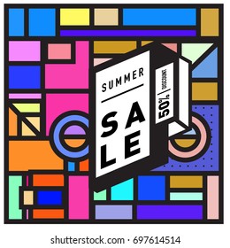 Abstract Colorful Geometric Summer Sale background design template. Trendy and Colorful Pattern design for fabric background and wallpaper. Summer Promotion and discount poster design.