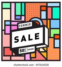 Abstract Colorful Geometric Summer Sale background design template. Trendy and Colorful Pattern design for fabric background and wallpaper. Summer Promotion and discount poster design.