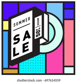 Abstract Colorful Geometric Summer Sale background design template. Trendy and Colorful Pattern design for fabric background and wallpaper. Summer Promotion and discount poster design.