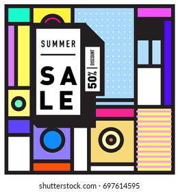 Abstract Colorful Geometric Summer Sale background design template. Trendy and Colorful Pattern design for fabric background and wallpaper. Summer Promotion and discount poster design.