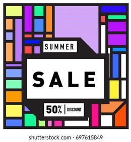 Abstract Colorful Geometric Summer Sale background design template. Trendy and Colorful Pattern design for fabric background and wallpaper. Summer Promotion and discount poster design.