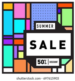 Abstract Colorful Geometric Summer Sale background design template. Trendy and Colorful Pattern design for fabric background and wallpaper. Summer Promotion and discount poster design.