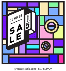 Abstract Colorful Geometric Summer Sale background design template. Trendy and Colorful Pattern design for fabric background and wallpaper. Summer Promotion and discount poster design.