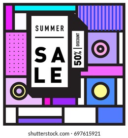 Abstract Colorful Geometric Summer Sale background design template. Trendy and Colorful Pattern design for fabric background and wallpaper. Summer Promotion and discount poster design.