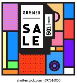 Abstract Colorful Geometric Summer Sale background design template. Trendy and Colorful Pattern design for fabric background and wallpaper. Summer Promotion and discount poster design.